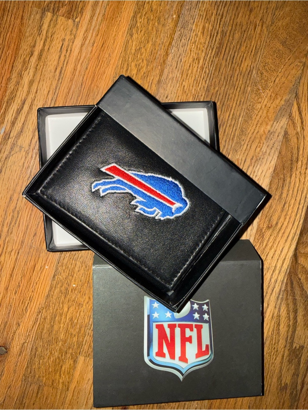NFL Buffalo Bills Black Leather Card Holder with Team Patch